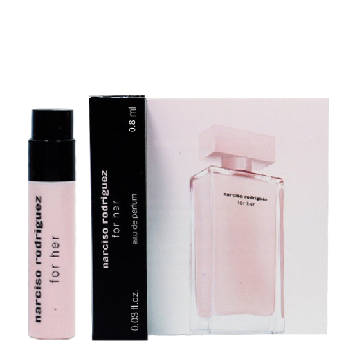 Narciso Rodriguez For Her Eau De Parfum 0.8ml น้ำหอมแนวกลิ่นมักส์ ที่มีทั้งความรัญจวนใจ และความลึกลับ ปรุงแต่งด้วยกลิ่นหอมของผลไม้และดอกไม้